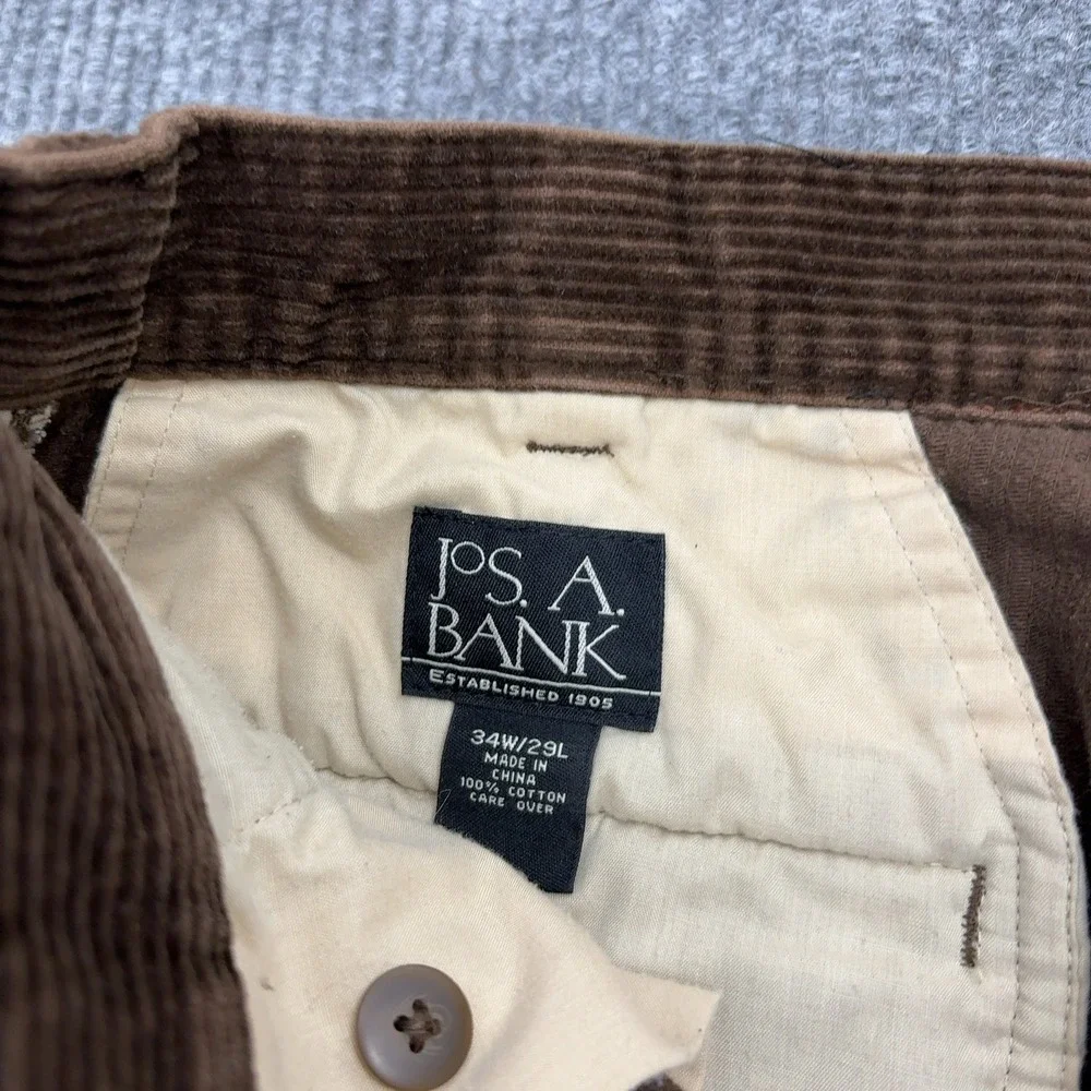 Jos A Bank Pants Mens 34 Brown Cotton Corduroy Wide Wale Classic Business Casual